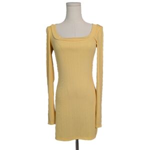 Yellow long sleeve mini bodycon dress